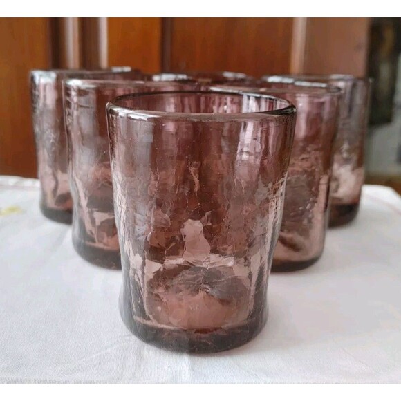 Set of 6 HANDBLOWN Amethyst Thumbprint Tumbler Glasses VGC - Picture 2 of 8